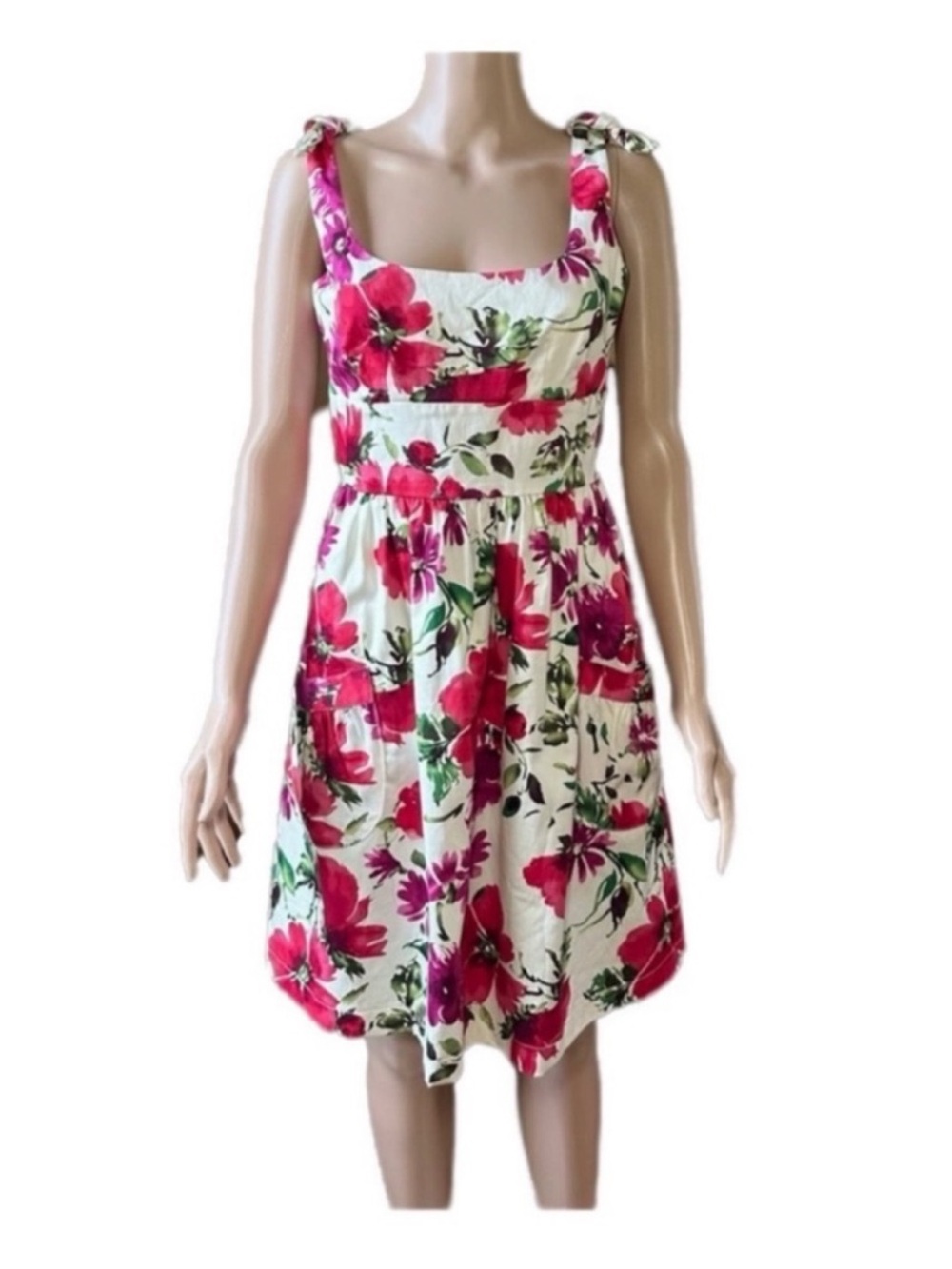 B. Smart White Dress with Pink Floral Print and Tie Straps